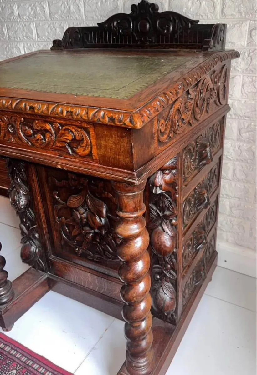 Victorian Oak Carved Desk - Image 3