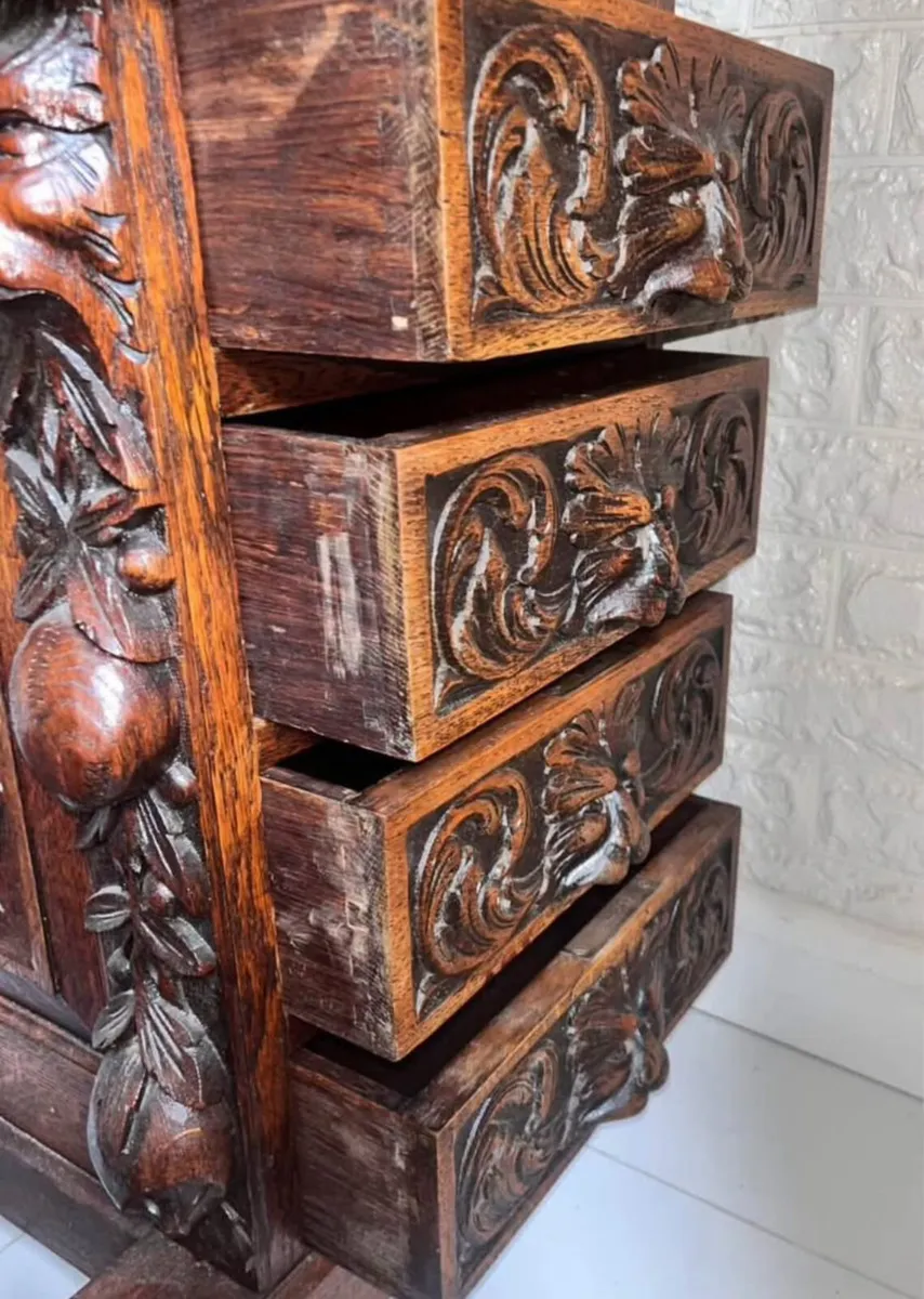 Victorian Oak Carved Desk - Image 4