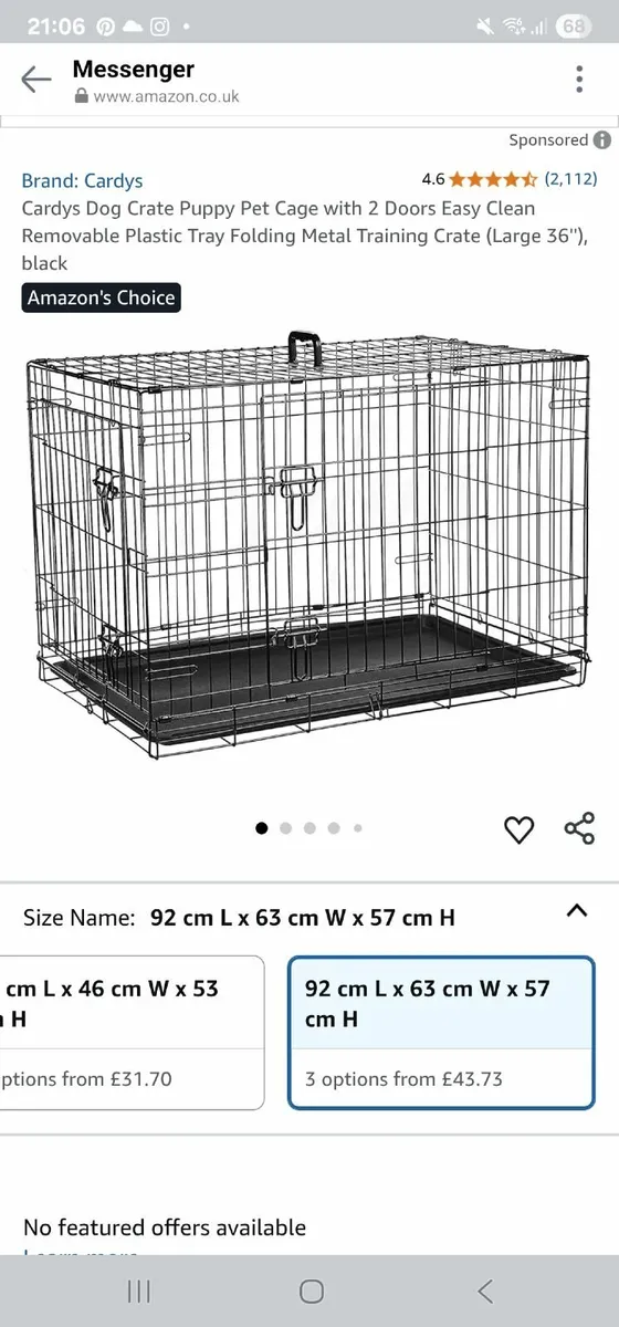 Dog crate cage large 36"  92×63×57 cm