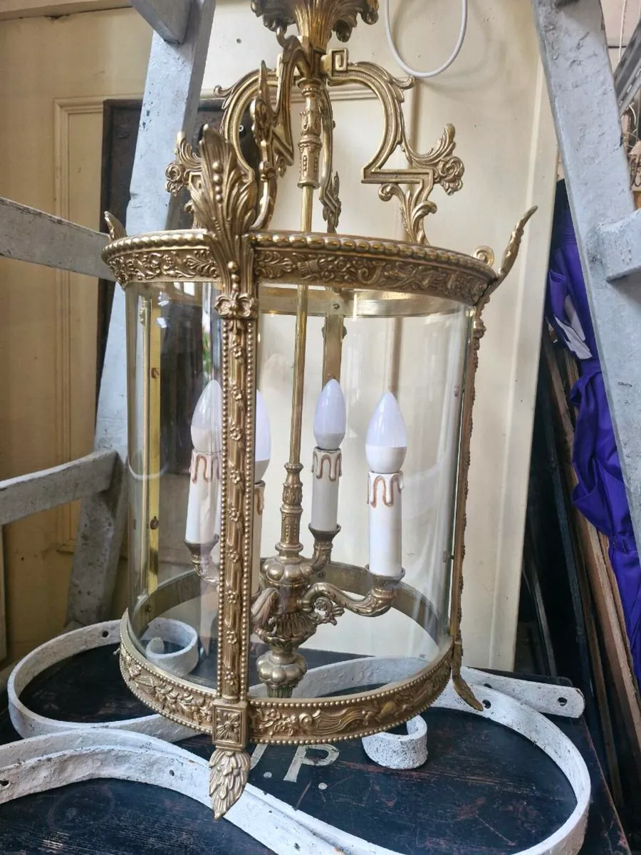 Large Brass & Glass Ceiling Lantern - Image 1