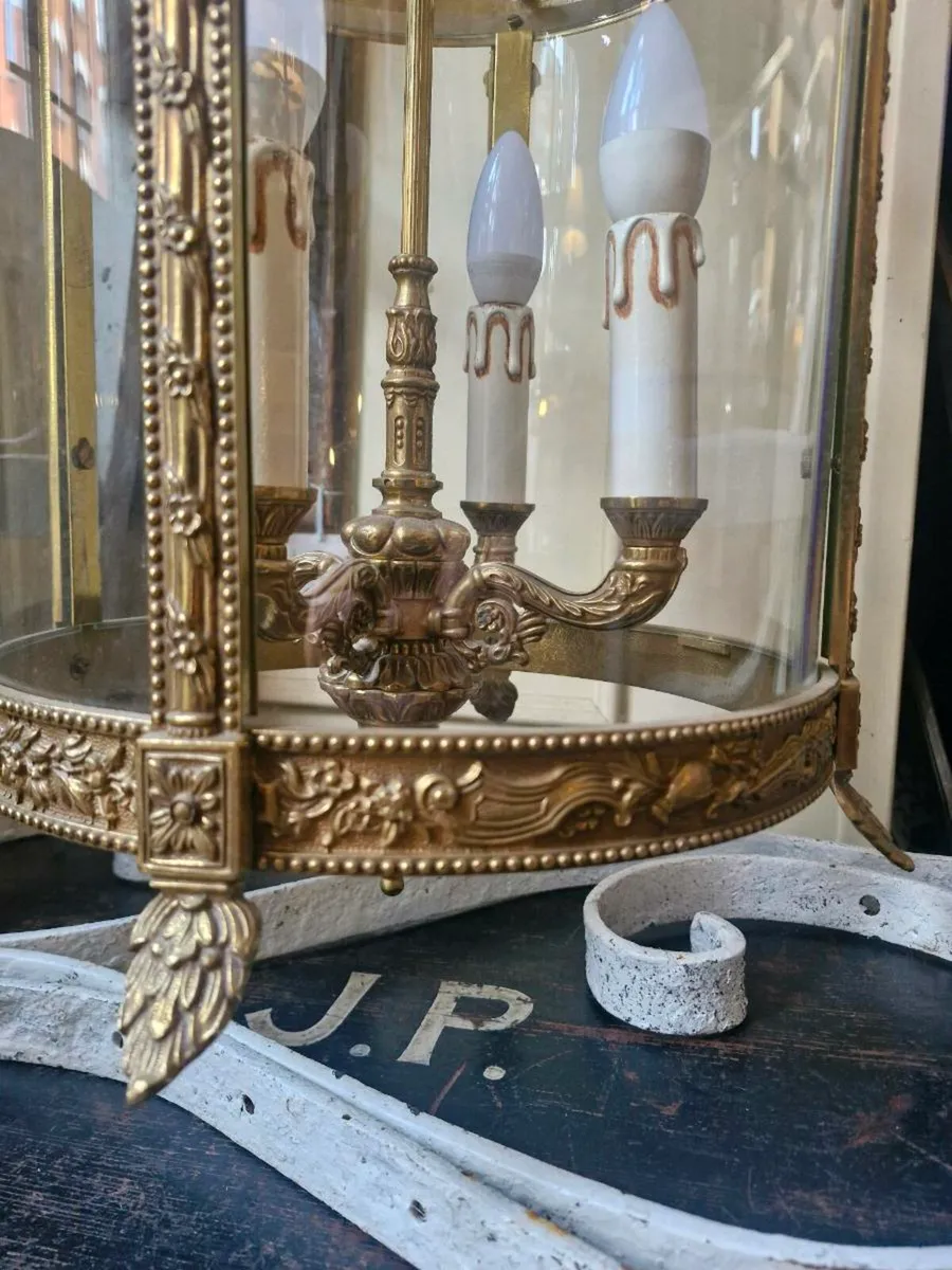 Large Brass & Glass Ceiling Lantern - Image 2