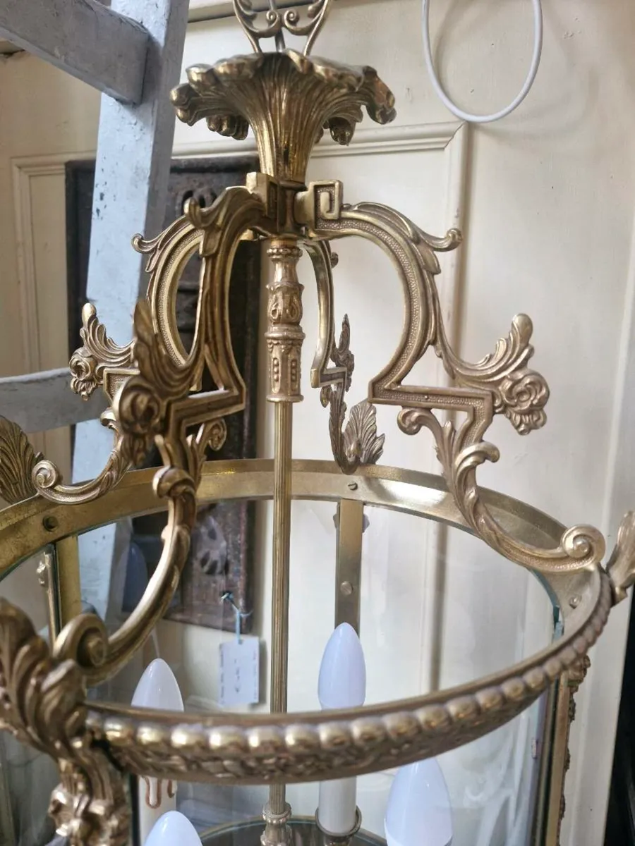 Large Brass & Glass Ceiling Lantern - Image 3
