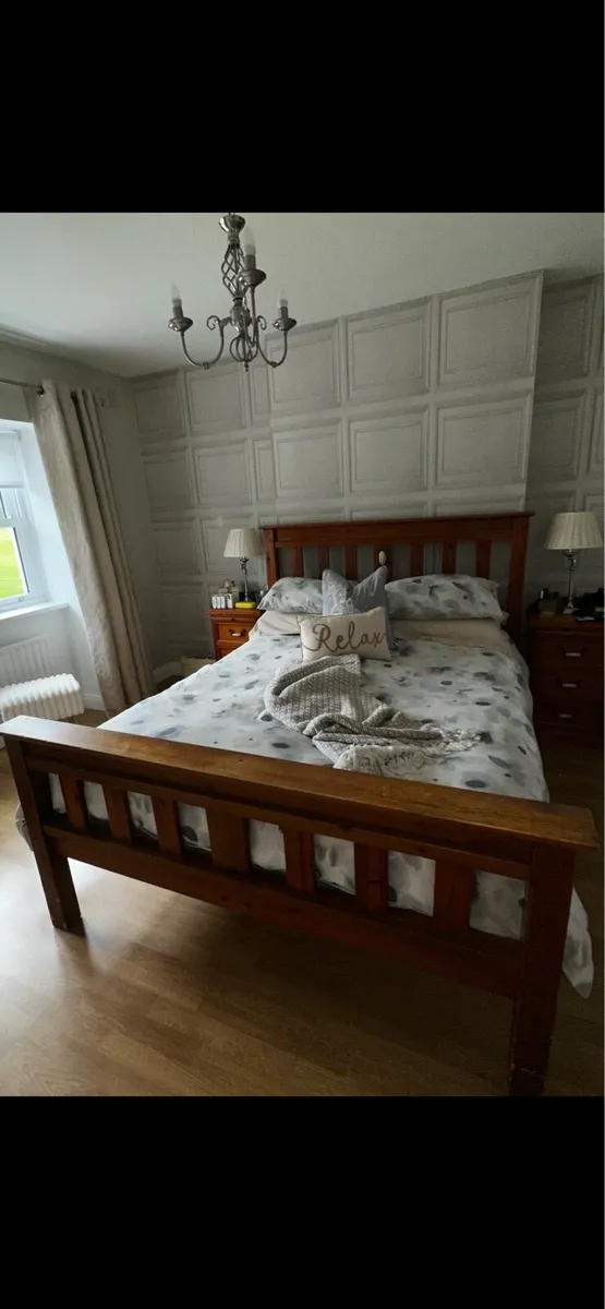 Solid Oak Wooden King Bed - Image 2