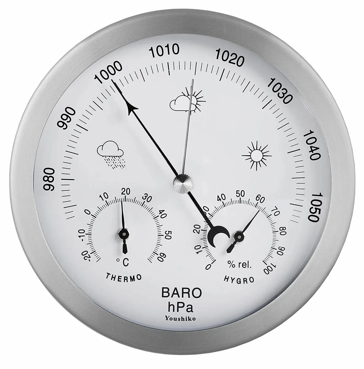 Barometer Thermometer Hygrometer 14cm Steel - Image 1