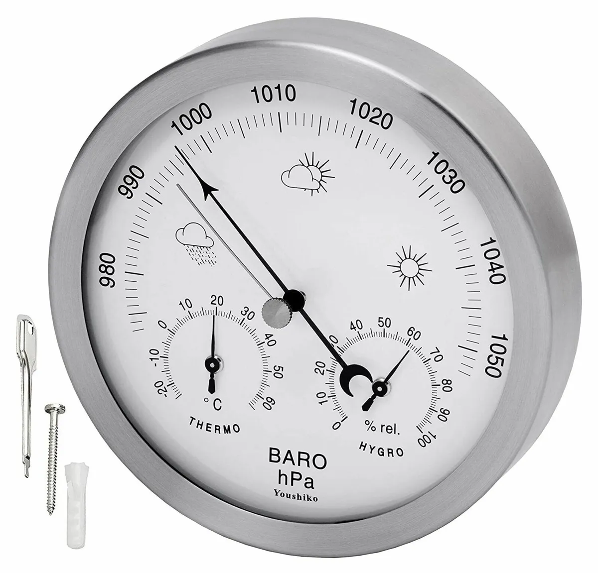 Barometer Thermometer Hygrometer 14cm Steel - Image 3
