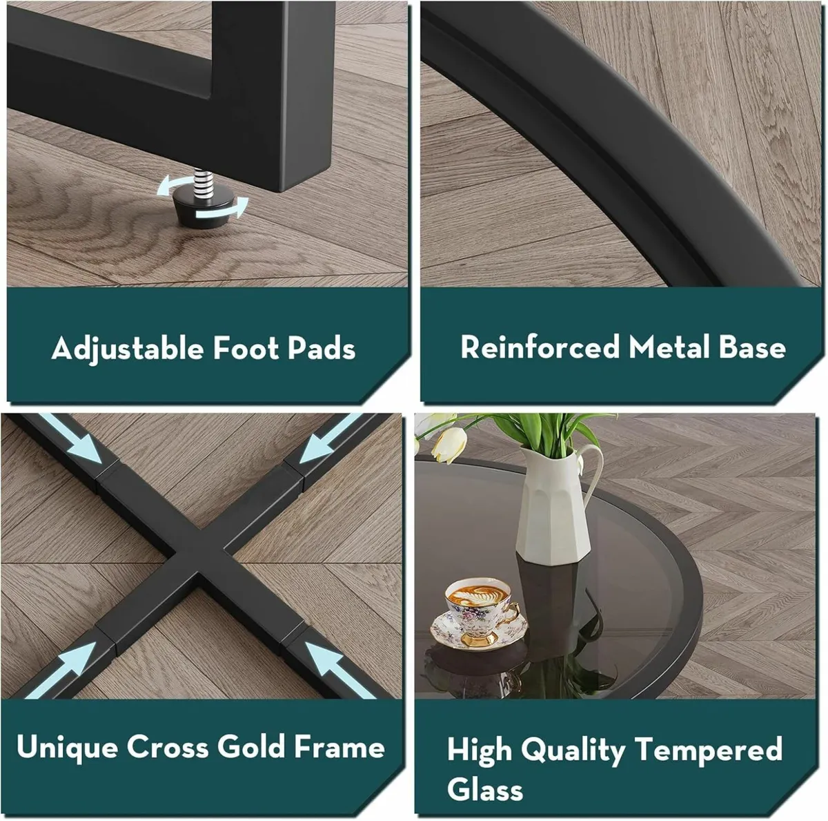 Round Glass Dining Table 68cm Black Breakfast bar - Image 4