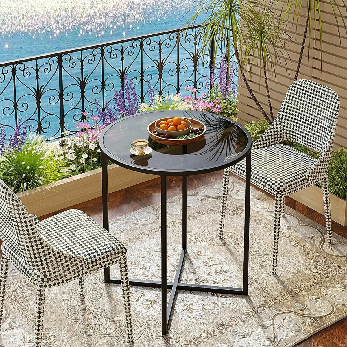 Round Glass Dining Table 68cm Black Breakfast bar - Image 1