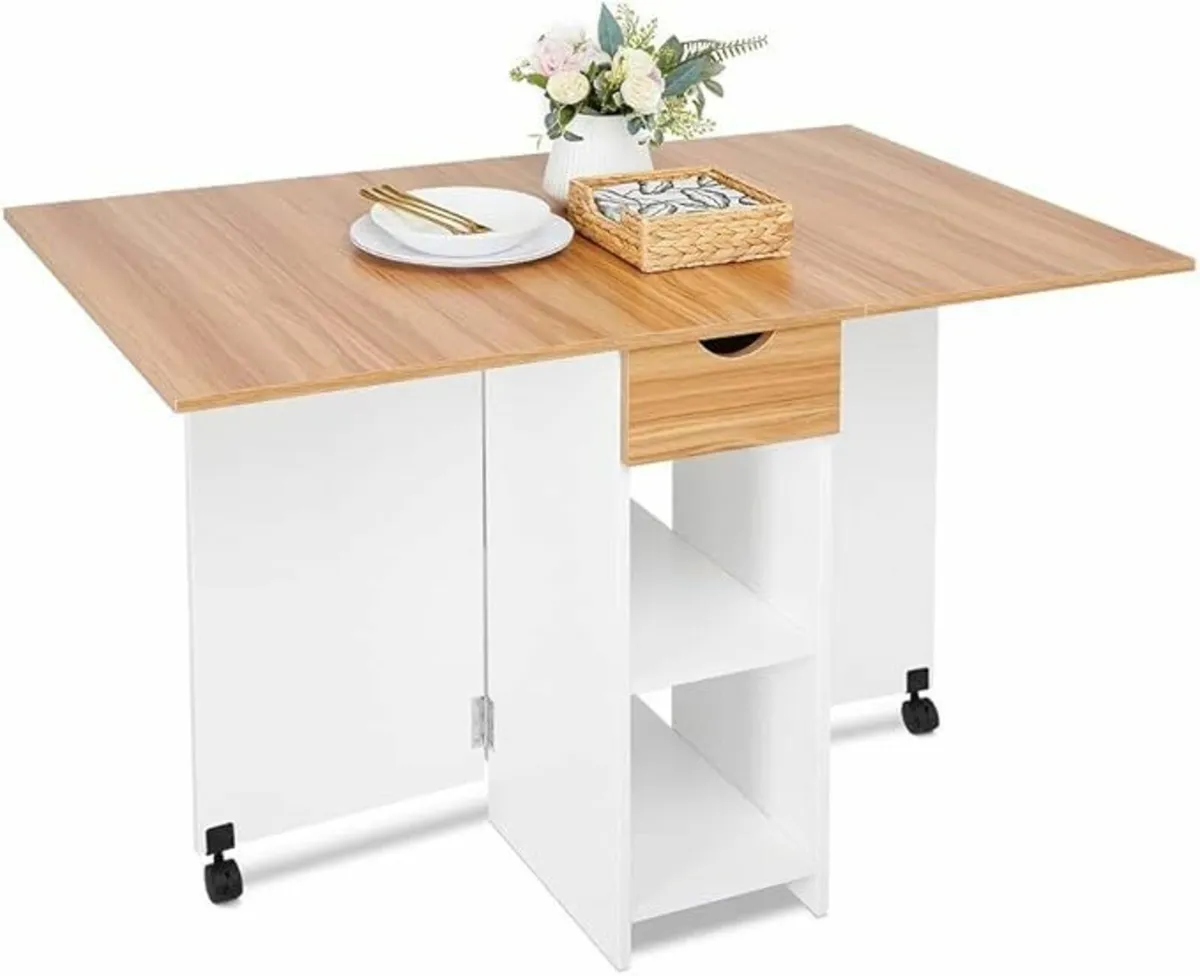 Mobile Folding Dining Table Drawer Storage Shelves - Image 4