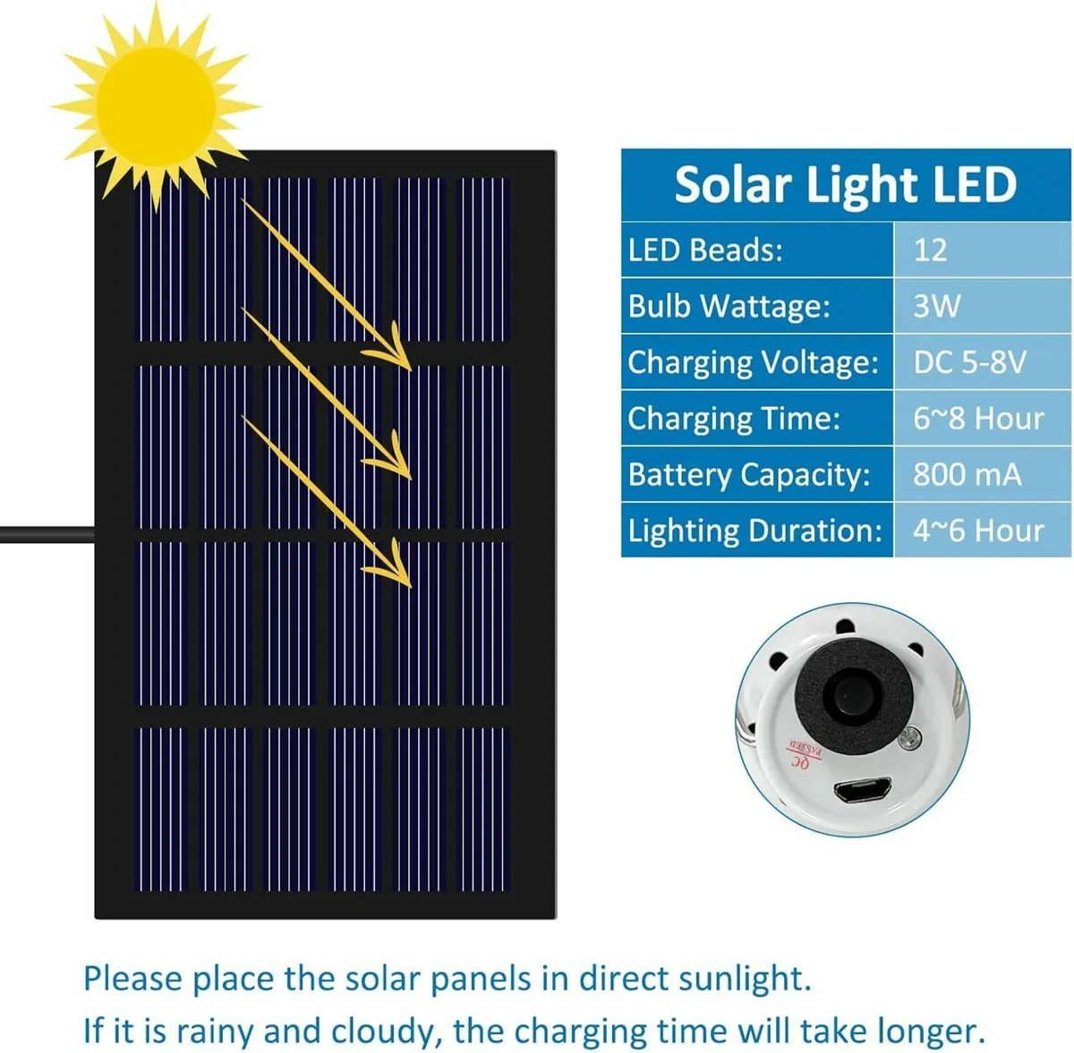 Pack of 2, 3W Solar Powered LED light Camping - Image 3