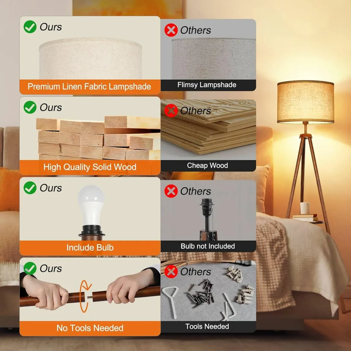 Wooden Tripod Floor Lamp Remote Control 4 Color - Image 4