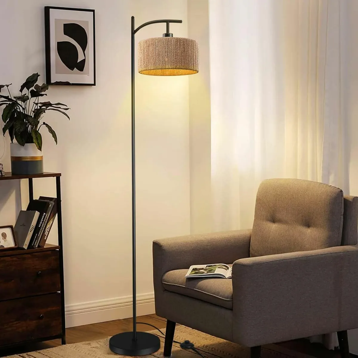 Living Room Rattan Standing Lamp Bedroom, Office - Image 4
