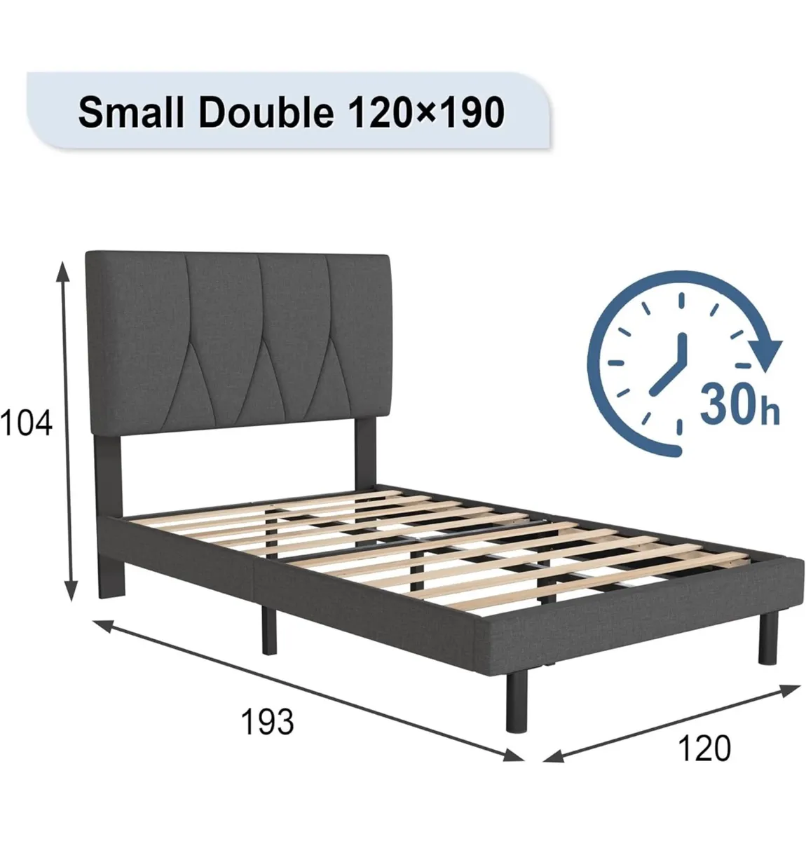 Small Double Bed Frame, Dark Grey, Upholstered Woo - Image 3