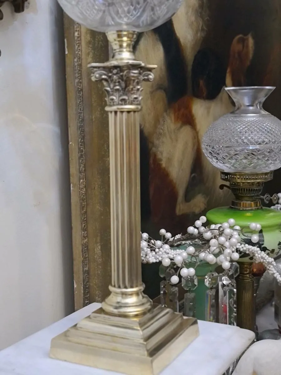 Very large antique crystal oil lamp - Image 3