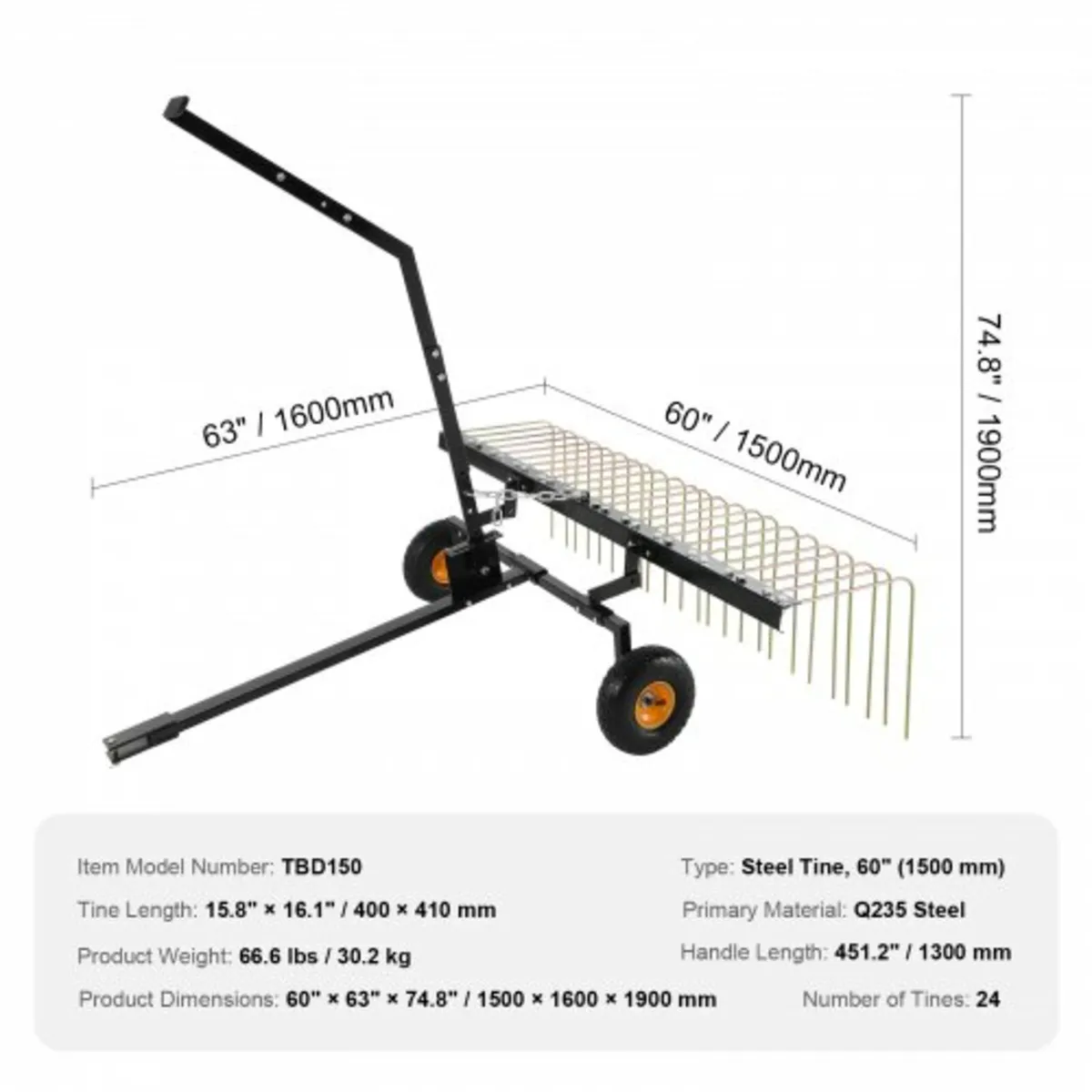 Tow Behind Dethatcher 60" Lawn Dethatcher Rake for - Image 4