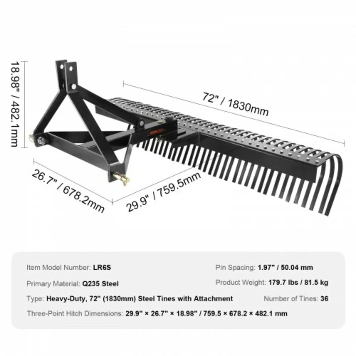 Tow Behind Dethatcher 72" 3-Point Lawn Dethatcher - Image 4