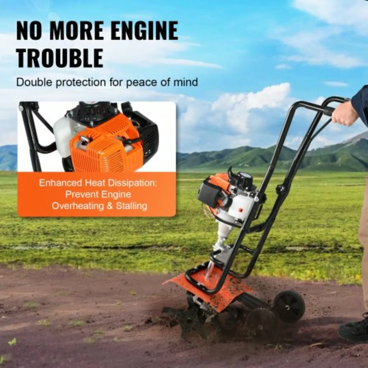 Tiller Cultivator Gas Powered, 38CC 4-Stroke Garde - Image 3