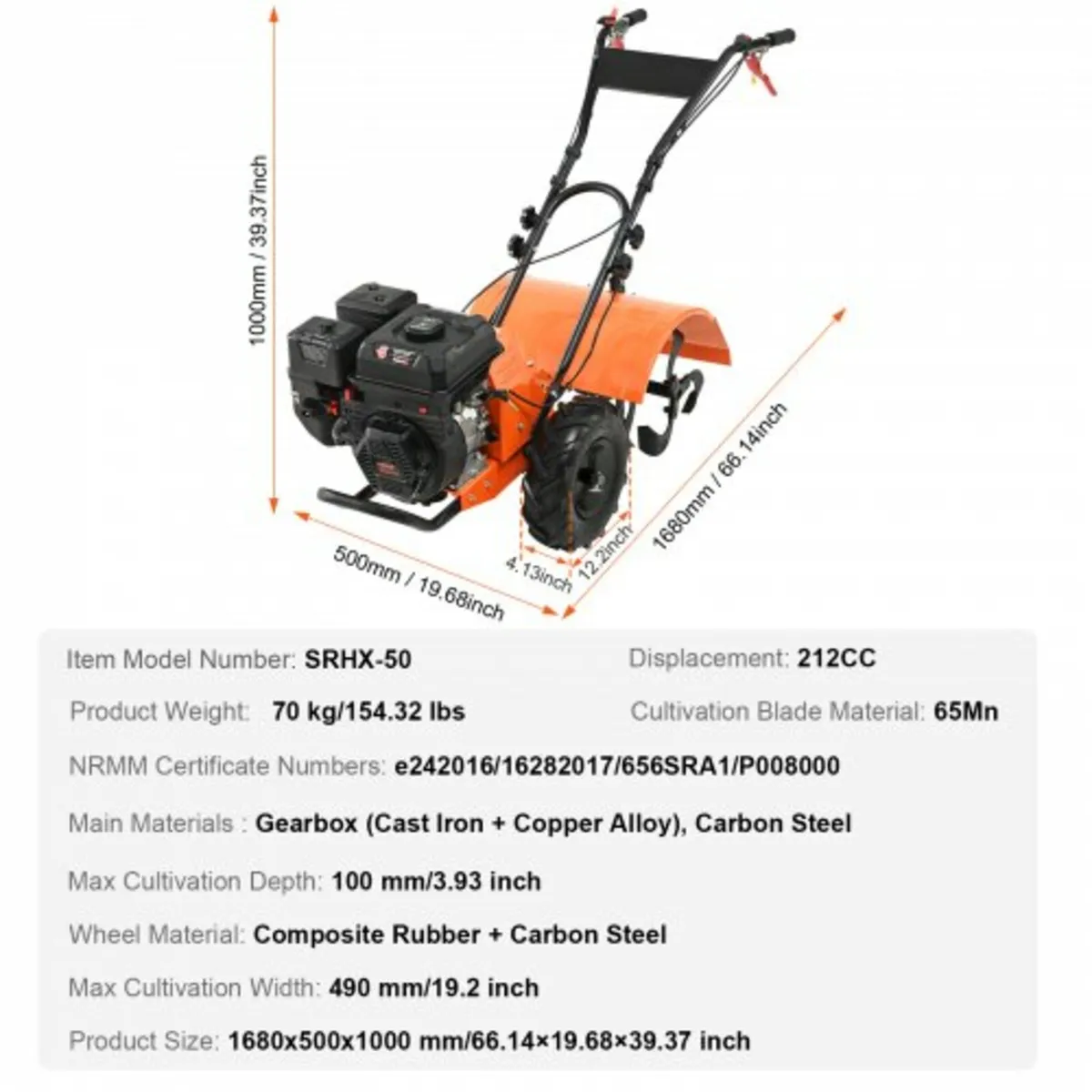 Tiller Cultivator Gas Powered, 212CC 4-Stroke Gard - Image 4