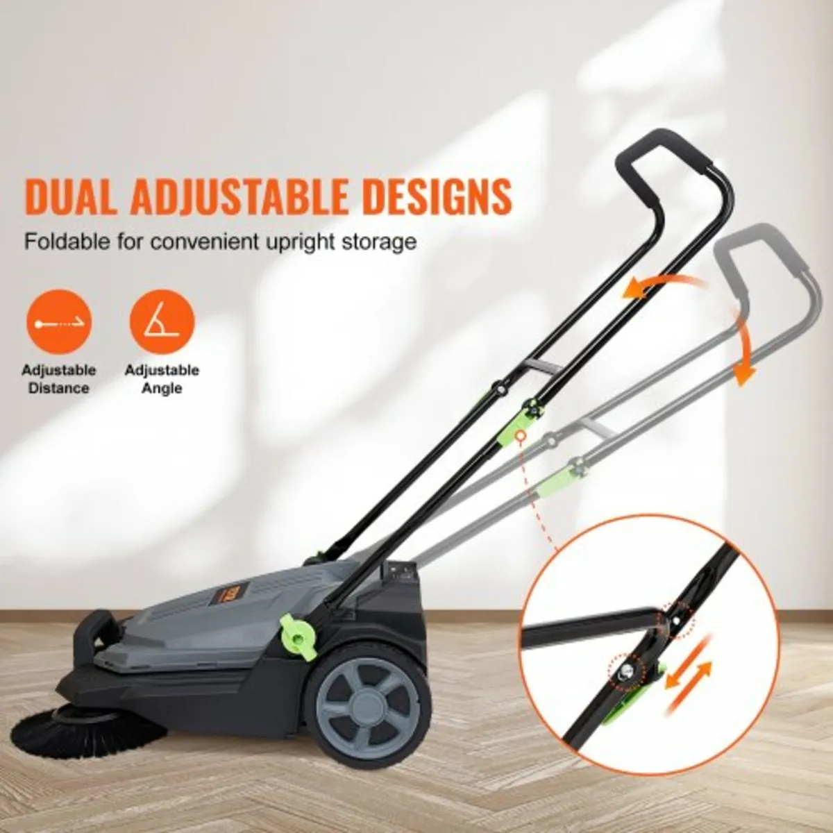 Walk-behind Hand Push Floor Sweeper, 25.6" Sweepin - Image 2