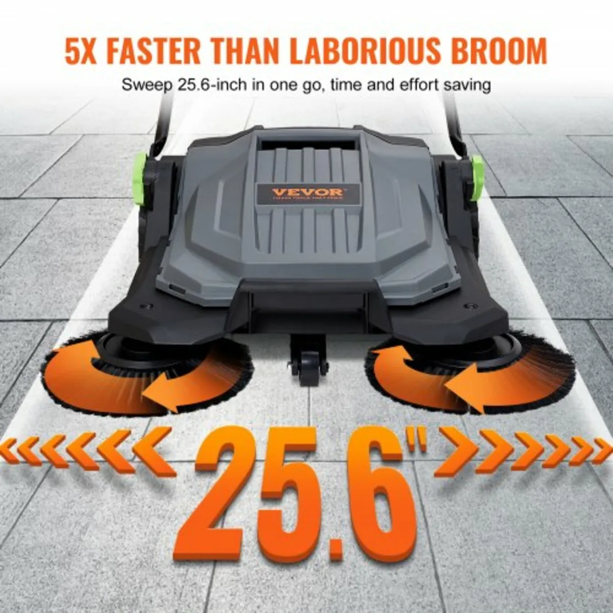 Walk-behind Hand Push Floor Sweeper, 25.6" Sweepin - Image 3