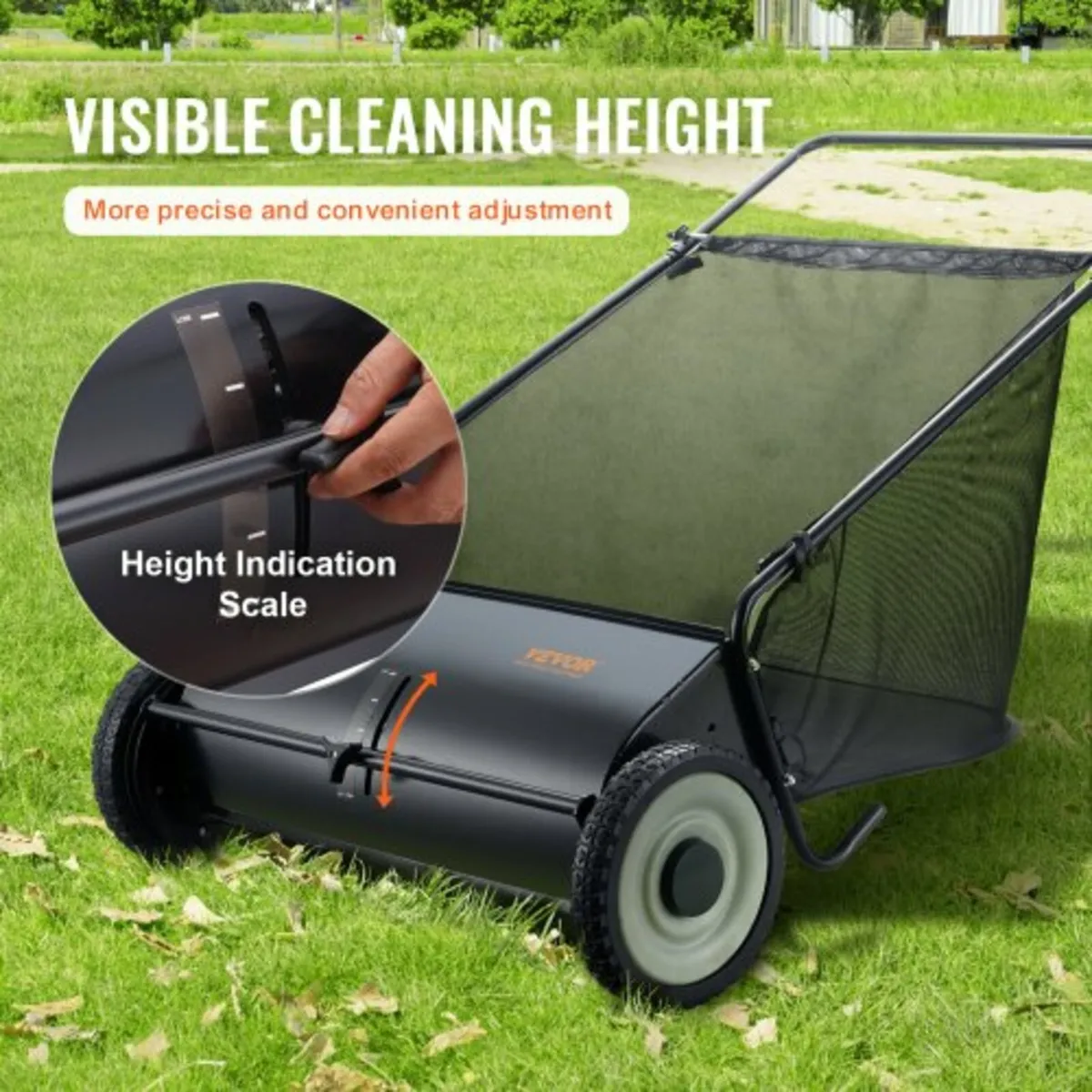 Push Lawn Sweeper, 26-inch Leaf & Grass Collector, - Image 3