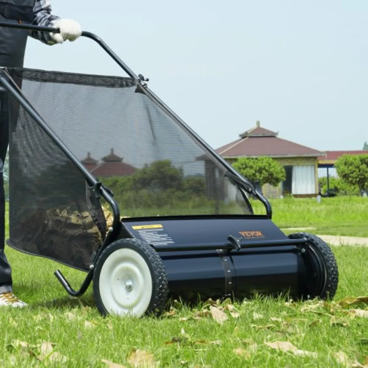 Push Lawn Sweeper, 26-inch Leaf & Grass Collector, - Image 4