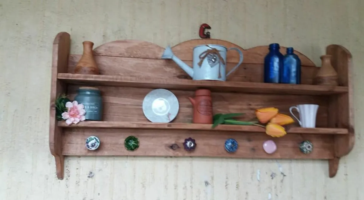 Rustic Floating Shelf with hooks - Image 1