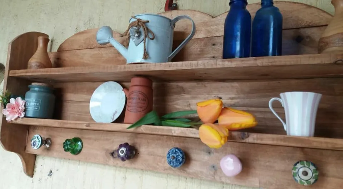 Rustic Floating Shelf with hooks - Image 2