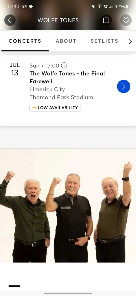 2 Wolfe Tones Tickets 13/07/25