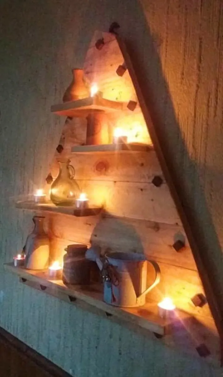 Rustic Floating Staggered Shelf Tree - Image 2