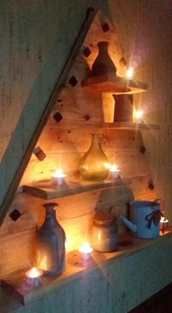 Rustic Floating Staggered Shelf Tree - Image 4