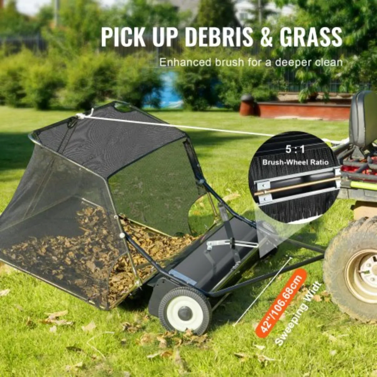 Tow-Behind Lawn Sweeper 42-inch Leaf Yard Collecto - Image 4