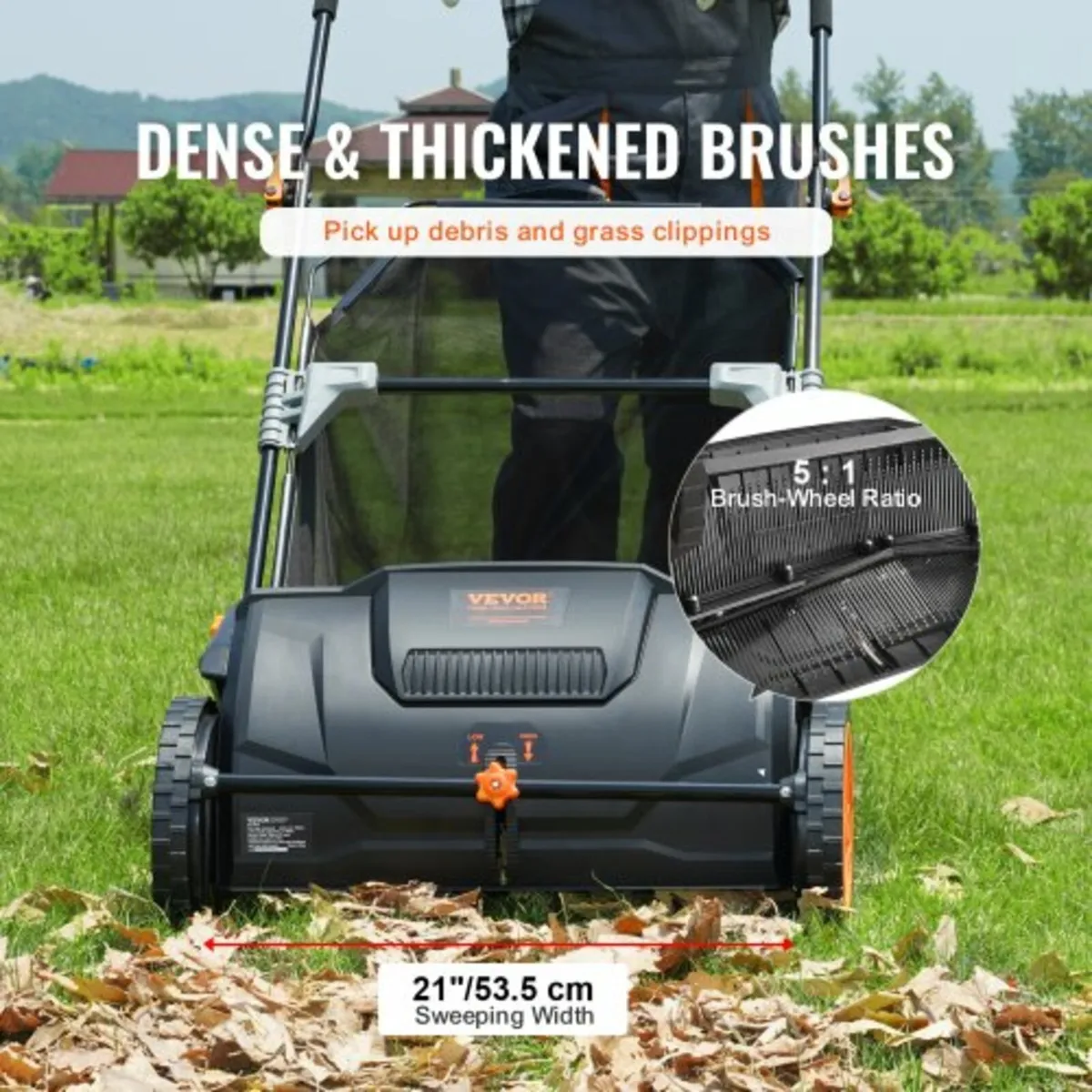 Push Lawn Sweeper, 21-inch Leaf & Grass Collector, - Image 2