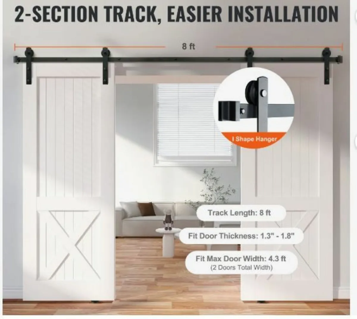 8FT Sliding Barn Door Hardware Kit - Image 3