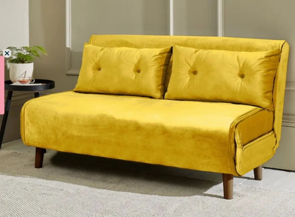 Sofa bed - double yellow - velvet - Image 1