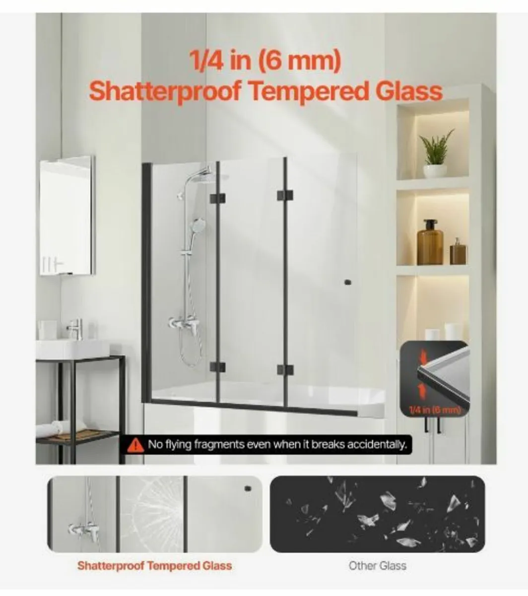 Bathtub Shower Door 51 in. W x 56 in. H Frameless - Image 2