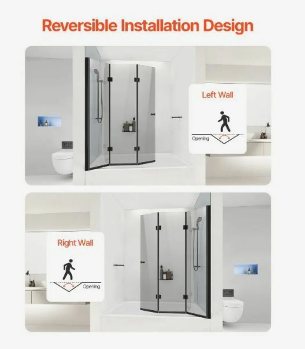 Bathtub Shower Door 51 in. W x 56 in. H Frameless - Image 3