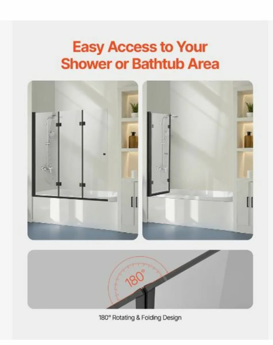 Bathtub Shower Door 51 in. W x 56 in. H Frameless - Image 4
