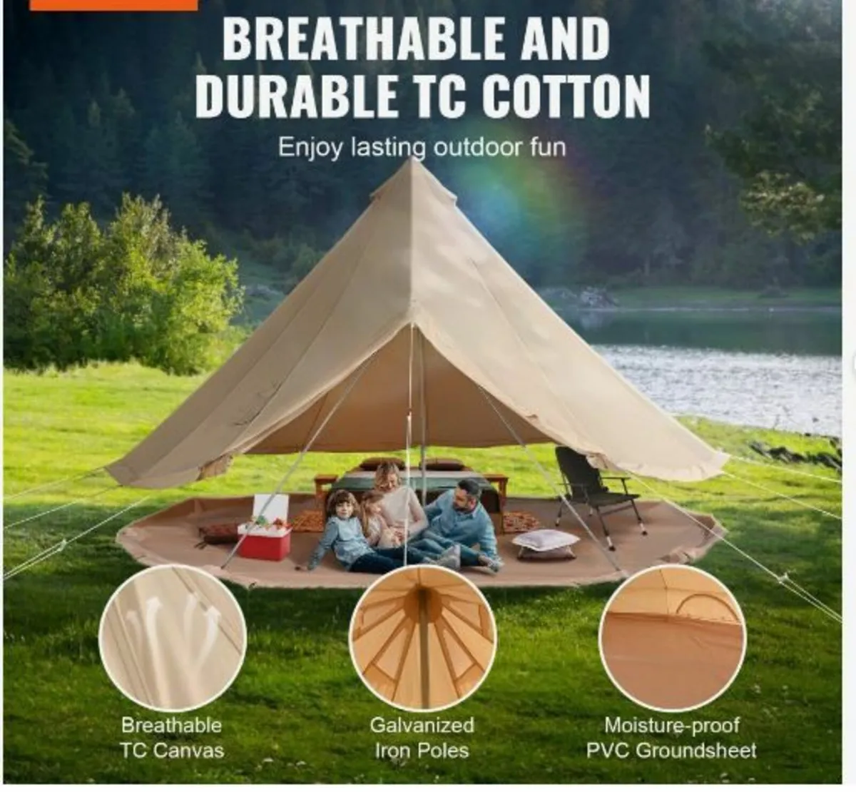 Canvas Bell Tent, 4 Seasons 4 m/13.12 ft Yurt Ten - Image 2