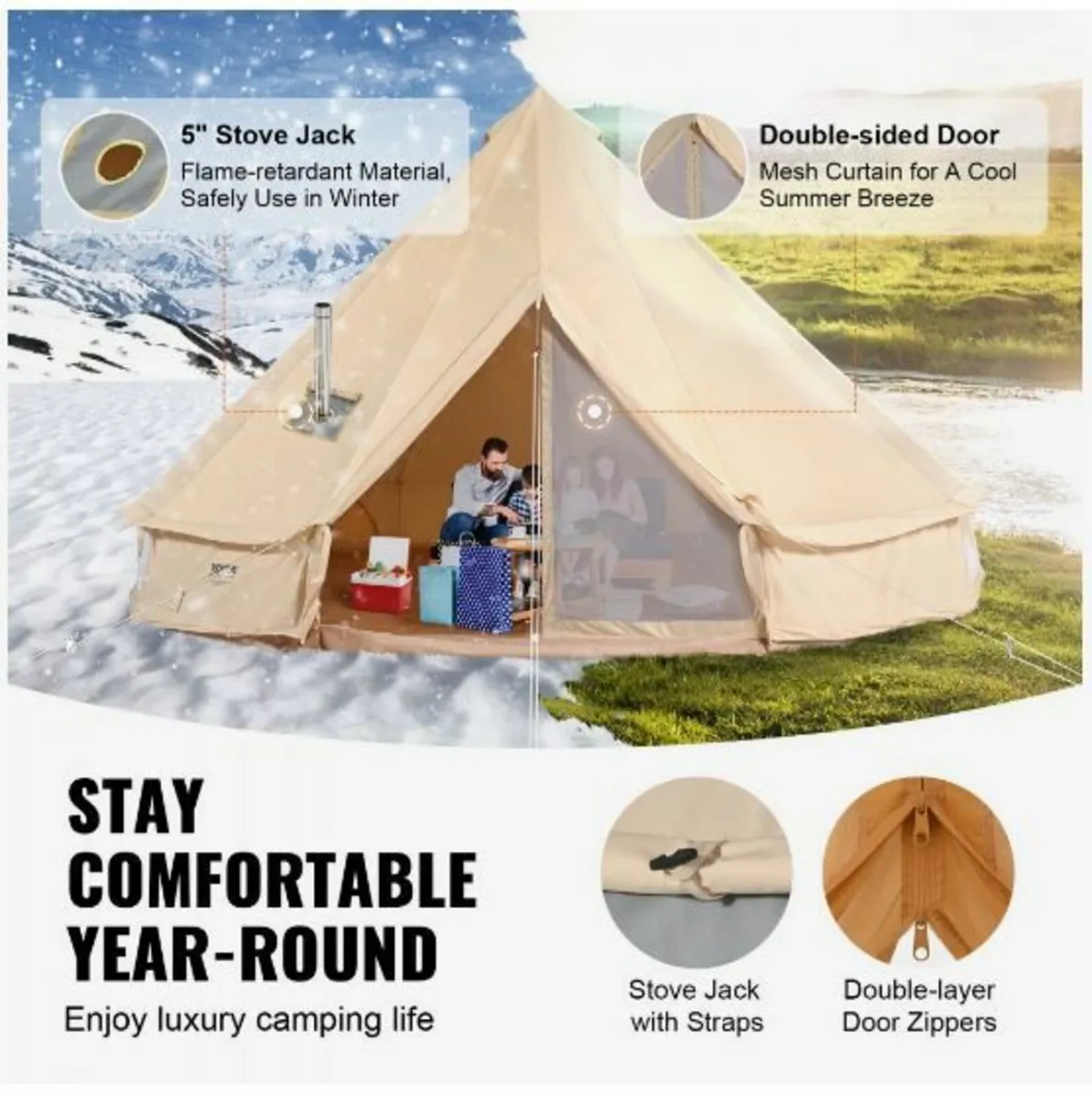 Canvas Bell Tent, 4 Seasons 4 m/13.12 ft Yurt Ten - Image 3