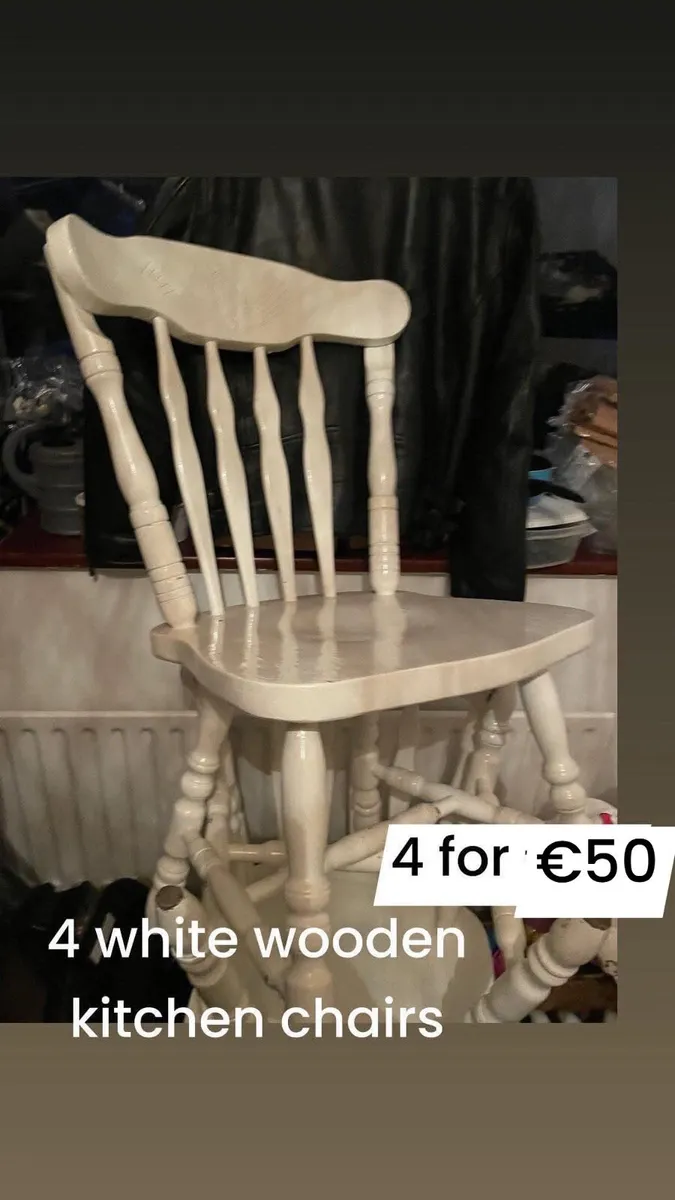 4 wooden cream kitchen chairs - Image 1