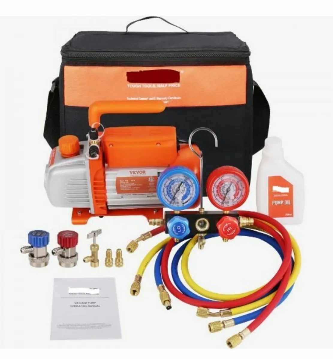 1/5 HP 3.5 CFM AC Vacuum Pump and Gauge Set - Image 1