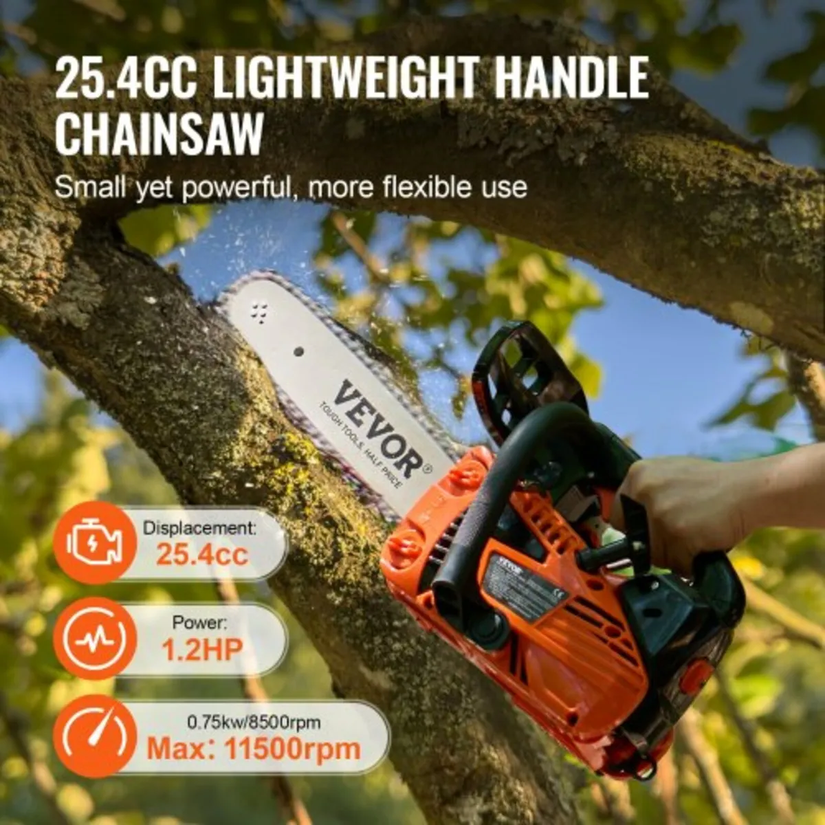 25.4CC 12" Gasoline Chainsaw Powered Wood Cutting - Image 4