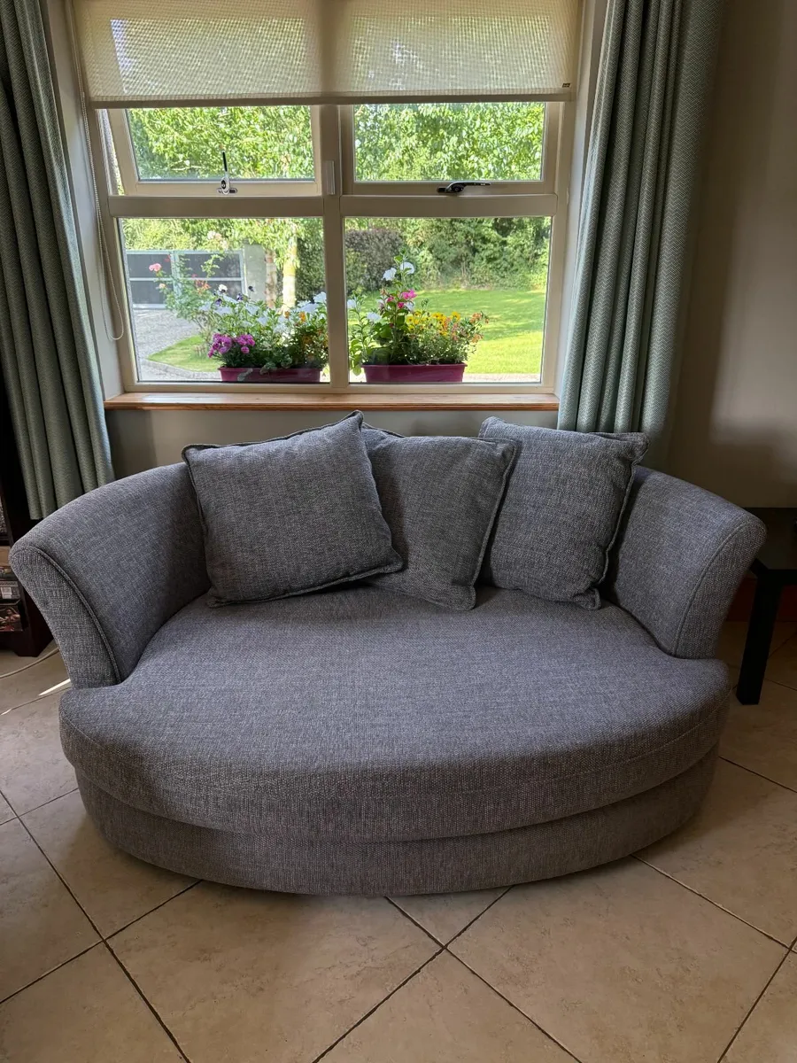 Grey Fabric DFS Round Sofa Cuddler Seat - Image 1