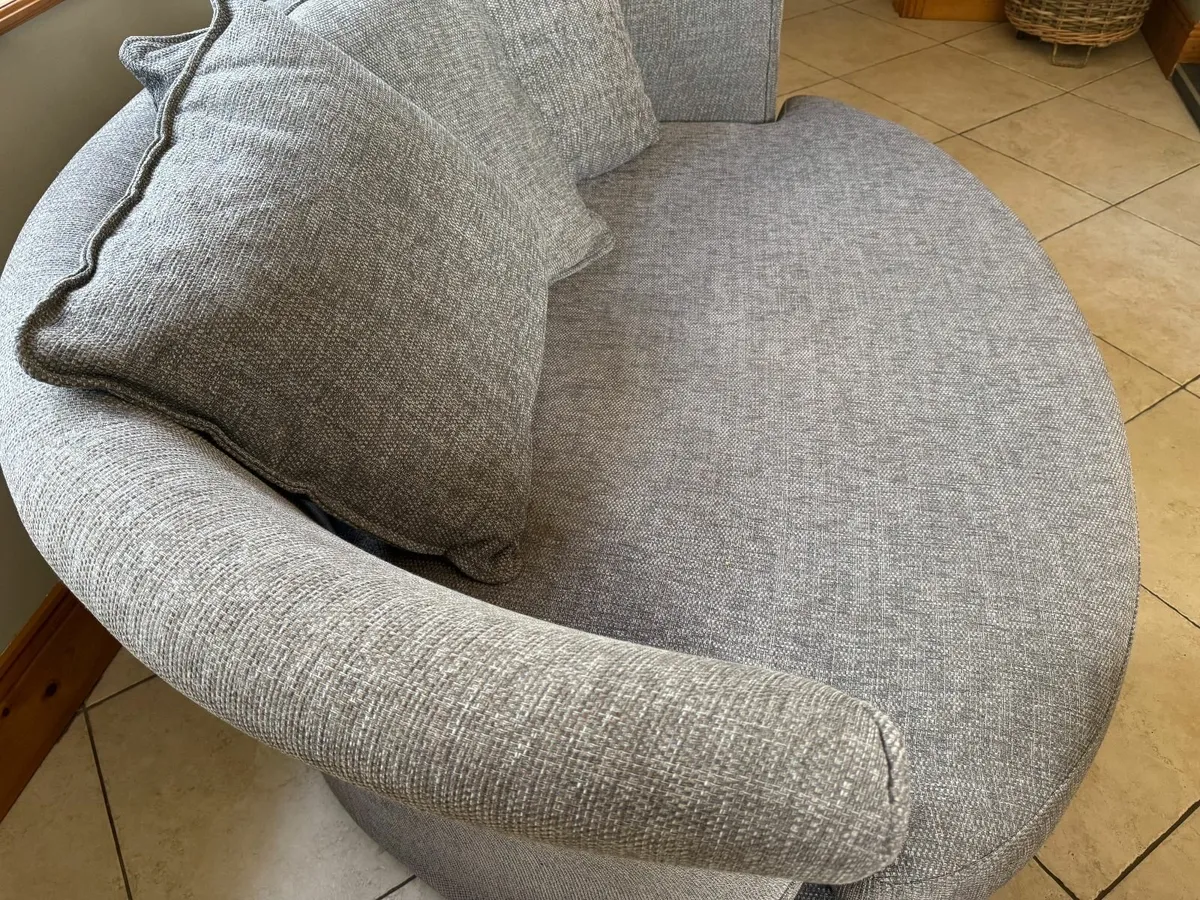 Grey Fabric DFS Round Sofa Cuddler Seat - Image 2