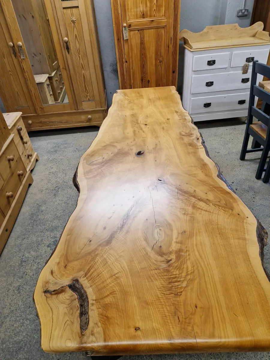 8ft live edge maple table with metal base - Image 2