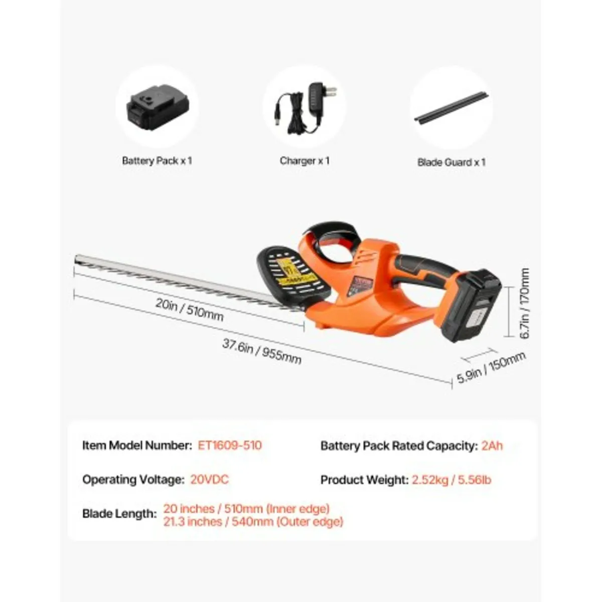 Cordless Electric Hedge Trimmer 20V 2A Battery 20i - Image 4