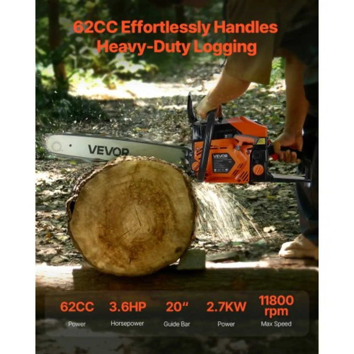 62cc Gas Chainsaw 3.6 HP Gas Powered 20 inch Chain - Image 2