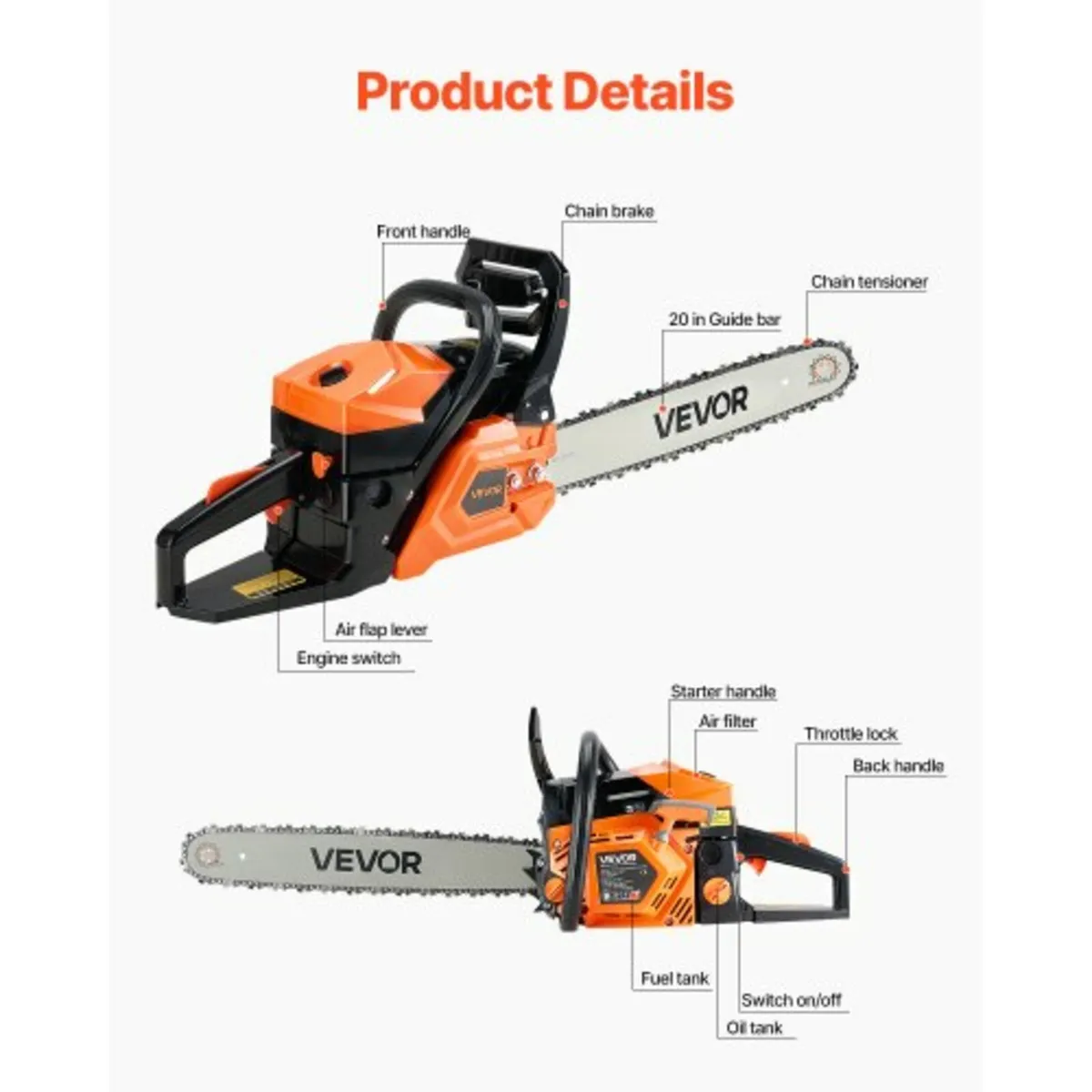 62cc Gas Chainsaw 3.6 HP Gas Powered 20 inch Chain - Image 3