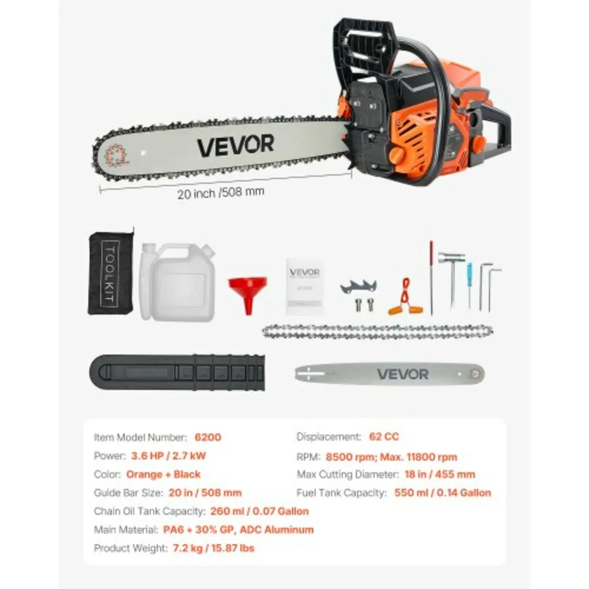 62cc Gas Chainsaw 3.6 HP Gas Powered 20 inch Chain - Image 4