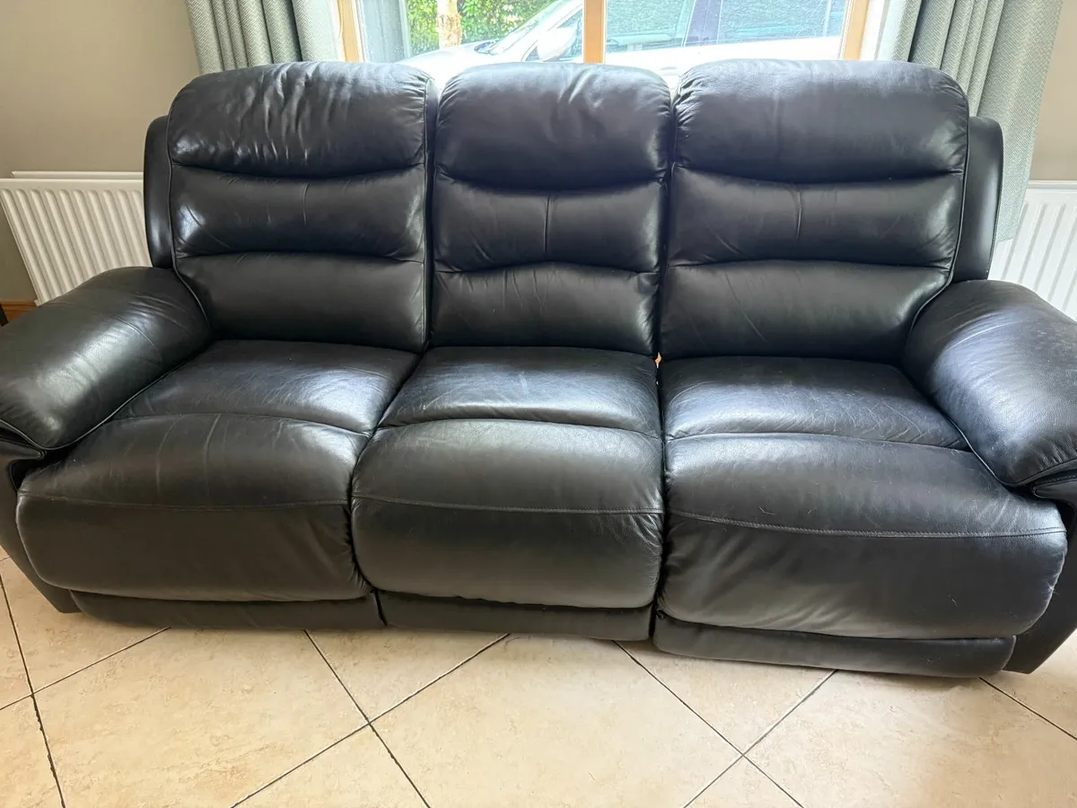 Black Leather Couch - Electric Recliner - Image 1